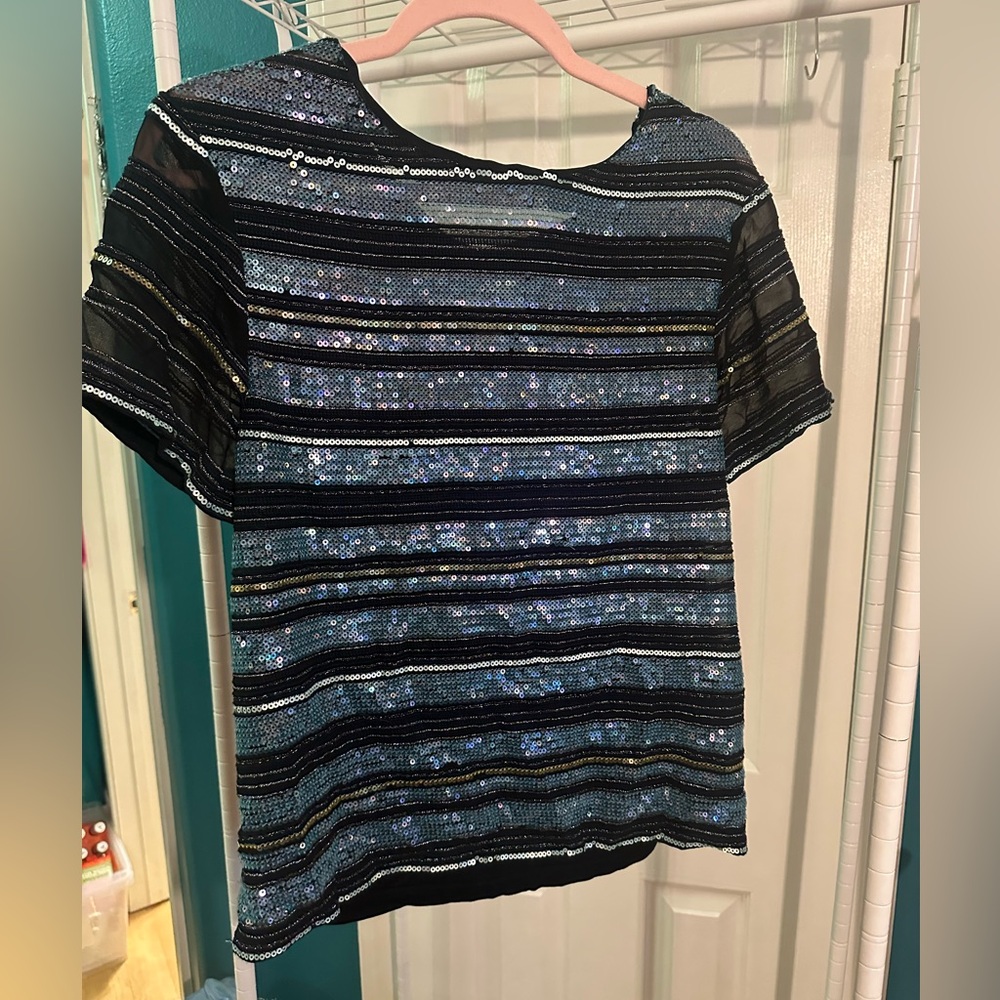 Maeve / Anthropologie Black and Blue Sequin Top